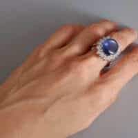 Cabochon Sapphire Ring Blue, blue sapphire cabochon ring, oval sapphire halo diamond ring, blue sapphire ring singapore, sapphire blue cabochon, Gem Gardener