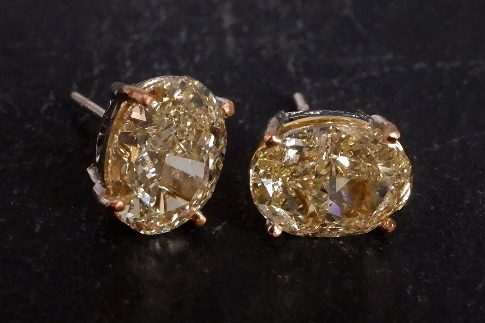 3 Carat Diamond Stud Earrings, diamond stud earrings jackets, diamond earring jackets white gold, light yellow stud earrings, light yellow diamond earrings, diamond stud earrings singapore, Gem Gardener