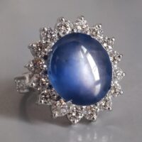 Cabochon Sapphire Ring Blue, blue sapphire cabochon ring, oval sapphire halo diamond ring, blue sapphire ring singapore, sapphire blue cabochon, Gem Gardener