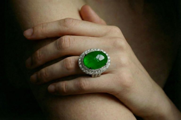 Imperial Green Jadeite Ring, imperial green jade price, imperial green jade ring for sale, jade ring singapore, fine jadeite jewelry, jadeite ring auction, Gem Gardener