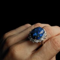 Big Black Opal Ring, black opal ring for sale, australian black opal engagement ring, dark blue opal ring, opal ring singapore, black blue opal engagement ring, large opal ring with diamonds, black opal fine jewelry, Gem Gardener