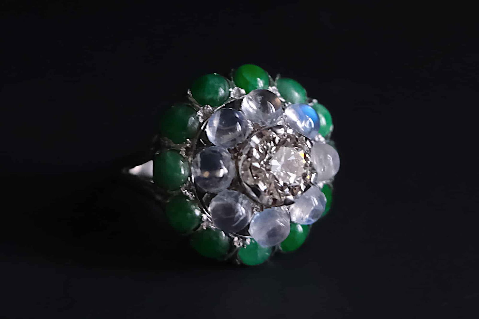 jade and diamond vintage ring, Jade & Diamond Cluster Ring, jade diamond rings etsy, antique jade rings for sale, vintage jade rings for sale, antique chinese jade jewelry for sale, jade ring singapore, Gem Gardener