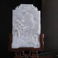 Chinese Jade Table Screen, white jade carvings for sale, nephrite antique jewellery, antique table screen, chinese jade ornaments, jade auction singapore, qing jade carving, Gem Gardener