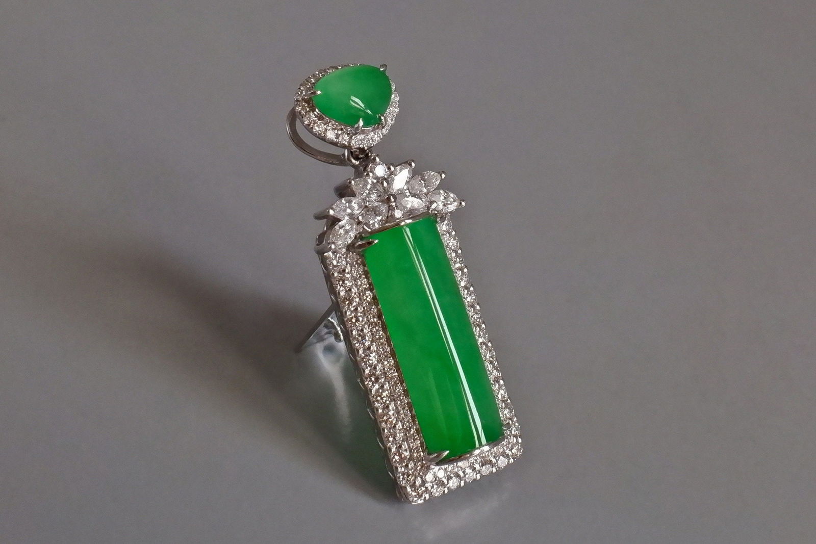 Long Jade Pendant, jade cylinder pendant, apple green jade pendant, apple green jade necklace, jadeite jade pendant, fine jade jewelry hong kong, high quality jade pendant, Gem Gardener