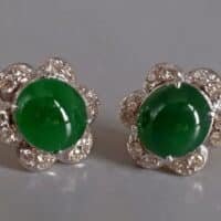 vintage jade stud earrings, vintage jade earrings for sale, dark green jade stud earrings, jadeite stud earrings, vintage jade stud earrings, vintage jade jewellery, flower stud earrings gold, Gem Gardener