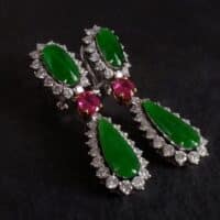 Jade Ruby Diamond Earrings, art deco jade earrings, art deco jewellery jade, art deco jade jewelry, jade jewellery singapore, chinese art deco, jade earrings singapore, Gem Gardener