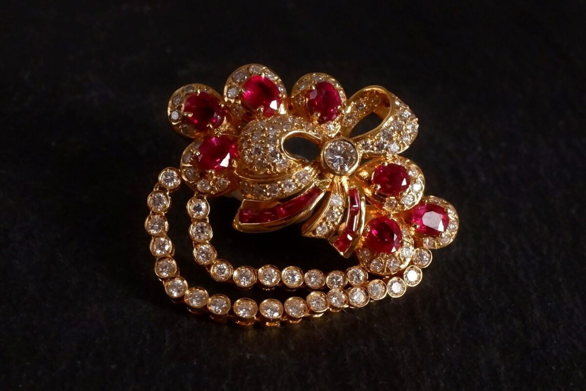 Vintage Gold Ruby Brooch Pin Pendant 18k GEM GARDENER