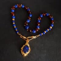 Lapis Lazuli Bead Necklace Gold, lapis necklace gold, high quality lapis lazuli necklaces, lapis bead necklace for sale, lapis and amber, amber stone beaded necklace, lapis gold necklace choker, Gem Gardener
