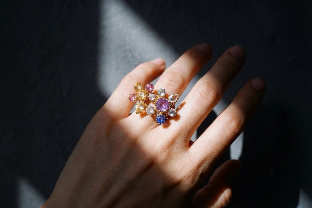 double flower ring, flower sapphire ring, sapphire flower ring, chunky flower ring, statement flower ring, flower cocktail ring, statement ring singapore, Gem Gardener