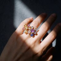 double flower ring, flower sapphire ring, sapphire flower ring, chunky flower ring, statement flower ring, flower cocktail ring, statement ring singapore, Gem Gardener