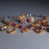 Kashmir Sapphire Necklace, sapphire flower necklace, kashmir sapphire pink, kashmir sapphire jewelry, pink purple sapphire necklace, natural sapphire necklace, statement necklace singapore, sapphire necklace singapore, Gem Gardener