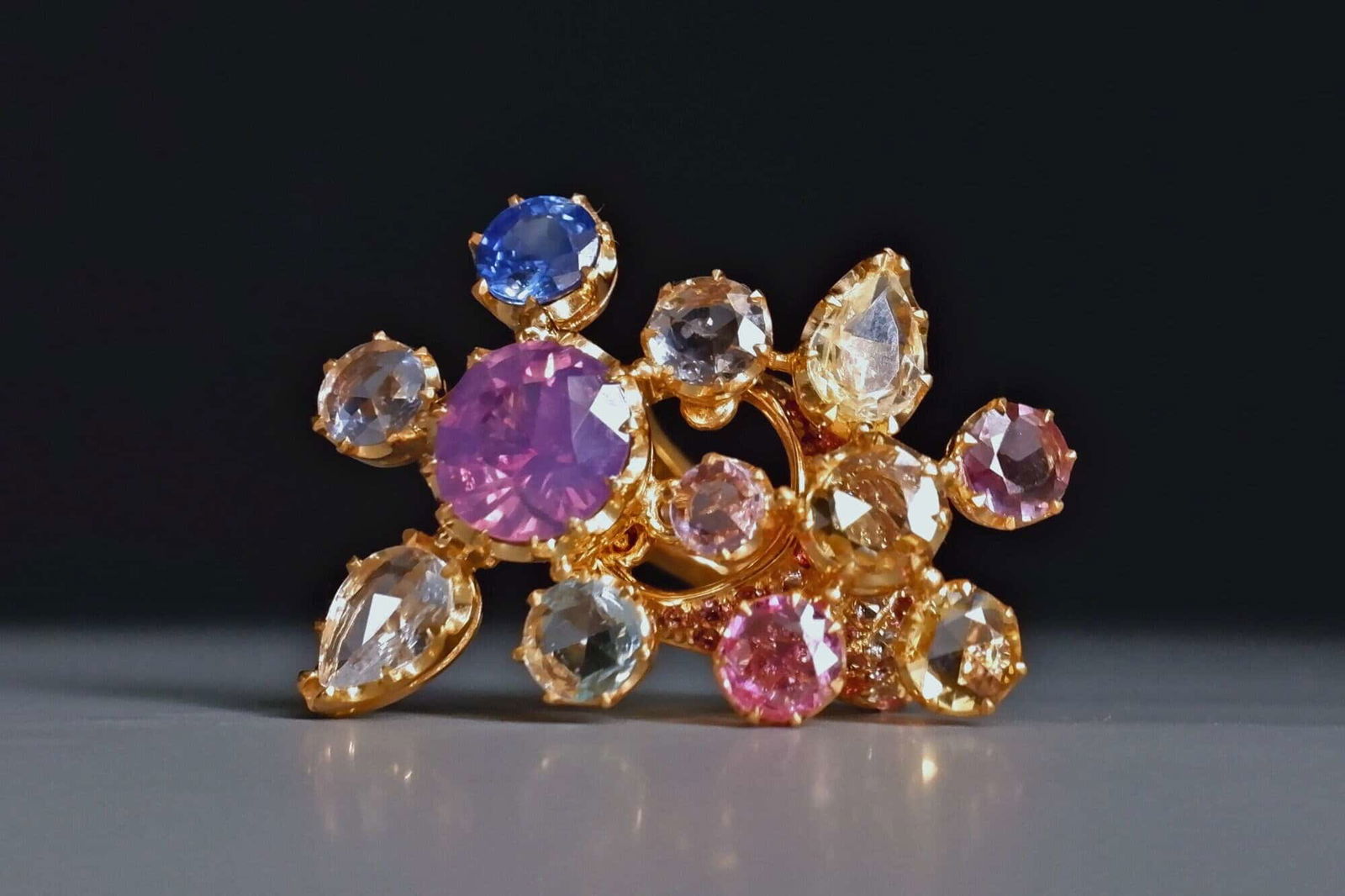 double flower ring, flower sapphire ring, sapphire flower ring, chunky flower ring, statement flower ring, flower cocktail ring, statement ring singapore, Gem Gardener