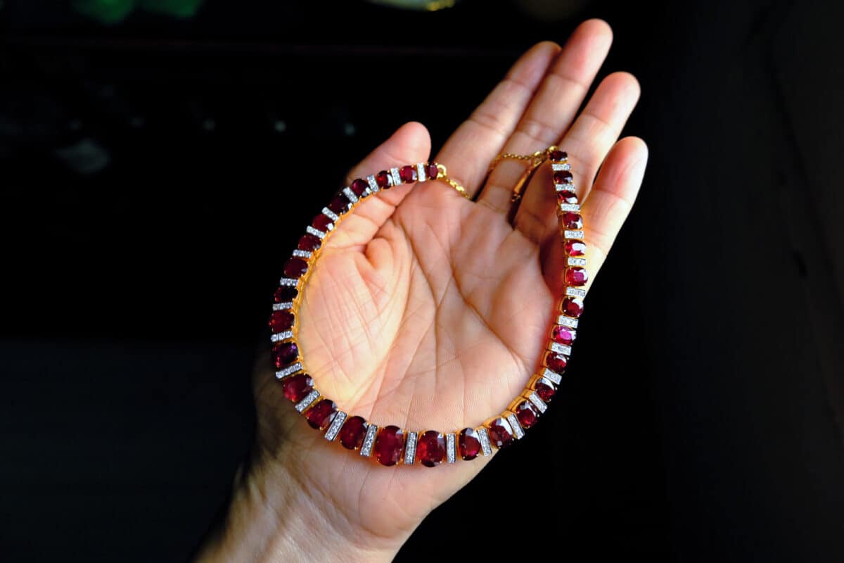 Natural Ruby Necklace Gold, red ruby jewellery singapore, ruby diamond necklace gold, ruby unheated jewelry, ruby necklace singapore, ruby wedding necklace, ruby wedding jewellery, Gem Gardener
