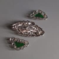 Old Mine Lao Keng Jade Brooch Pendant Earring Set