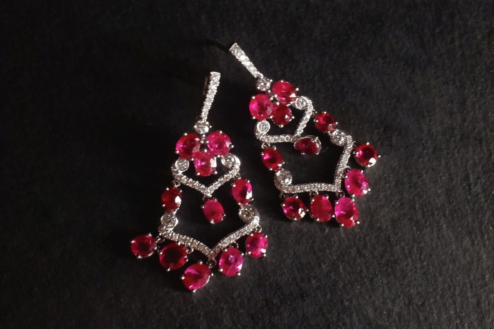 Ruby Chandelier Earrings, ruby jewelry dangle earrings, ruby earrings singapore, ruby drop earrings for sale, fan earrings art deco, fan earrings dangle, ruby diamond earrings, Gem Gardener