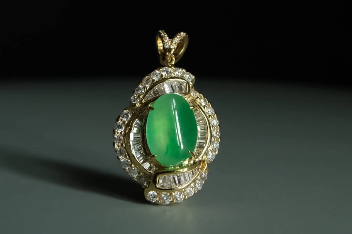 jade and diamond pendant, jade pendant singapore, vintage jade pendant for sale, antique chinese jade jewelry for sale, light green jade pendant, jadeite pendant cabochon, chinese jade pendant, Gem Gardener