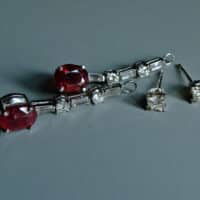 ruby diamond drop earrings, ruby stud drop earrings, ruby drop earrings, ruby earrings singapore, art deco ruby earrings, vintage ruby drop earrings, drop earring singapore, Gem Gardener, stud and drop earrings