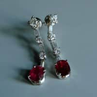 ruby diamond drop earrings, ruby stud drop earrings, ruby drop earrings, ruby earrings singapore, art deco ruby earrings, vintage ruby drop earrings, drop earring singapore, Gem Gardener, stud and drop earrings