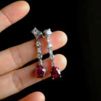 ruby diamond drop earrings, ruby stud drop earrings, ruby drop earrings, ruby earrings singapore, art deco ruby earrings, vintage ruby drop earrings, drop earring singapore, Gem Gardener, stud and drop earrings