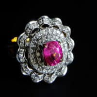 vintage pink sapphire ring, burmese pink sapphire, hot pink sapphire ring, burma pink sapphire, pink sapphire ring with diamonds, pink sapphire ring singapore, vintage jewellery singapore, vintage rings singapore, Gem Gardener