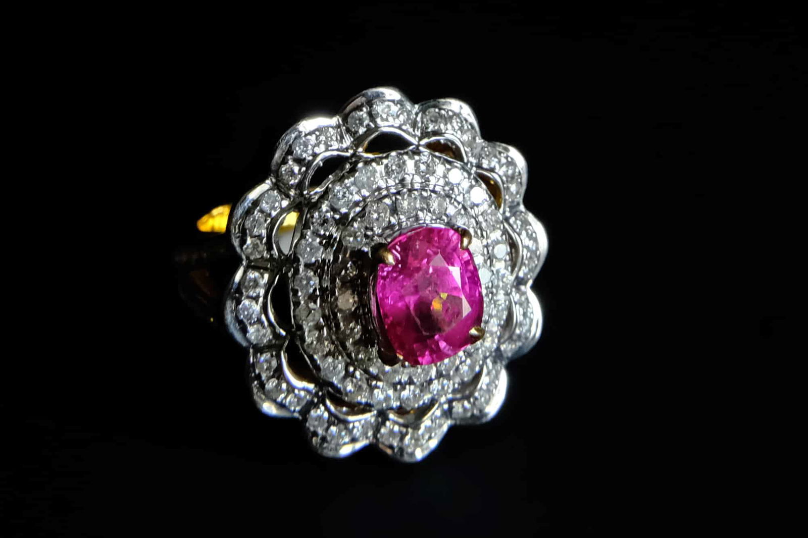 vintage pink sapphire ring, burmese pink sapphire, hot pink sapphire ring, burma pink sapphire, pink sapphire ring with diamonds, pink sapphire ring singapore, vintage jewellery singapore, vintage rings singapore, Gem Gardener