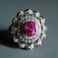 vintage pink sapphire ring, burmese pink sapphire, hot pink sapphire ring, burma pink sapphire, pink sapphire ring with diamonds, pink sapphire ring singapore, vintage jewellery singapore, vintage rings singapore, Gem Gardener
