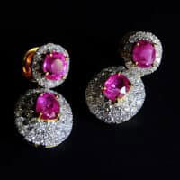 stud drop earrings gold, pink sapphire drop stud earrings, delicate earrings ruby, pink sapphire earrings gold, pink sapphire earrings yellow gold, small sapphire drop earrings, ruby earrings singapore, sapphire earrings singapore, Gem Gardener
