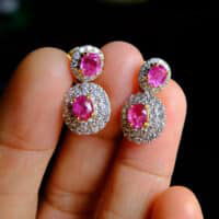 stud drop earrings gold, pink sapphire drop stud earrings, delicate earrings ruby, pink sapphire earrings gold, pink sapphire earrings yellow gold, small sapphire drop earrings, ruby earrings singapore, sapphire earrings singapore, Gem Gardener