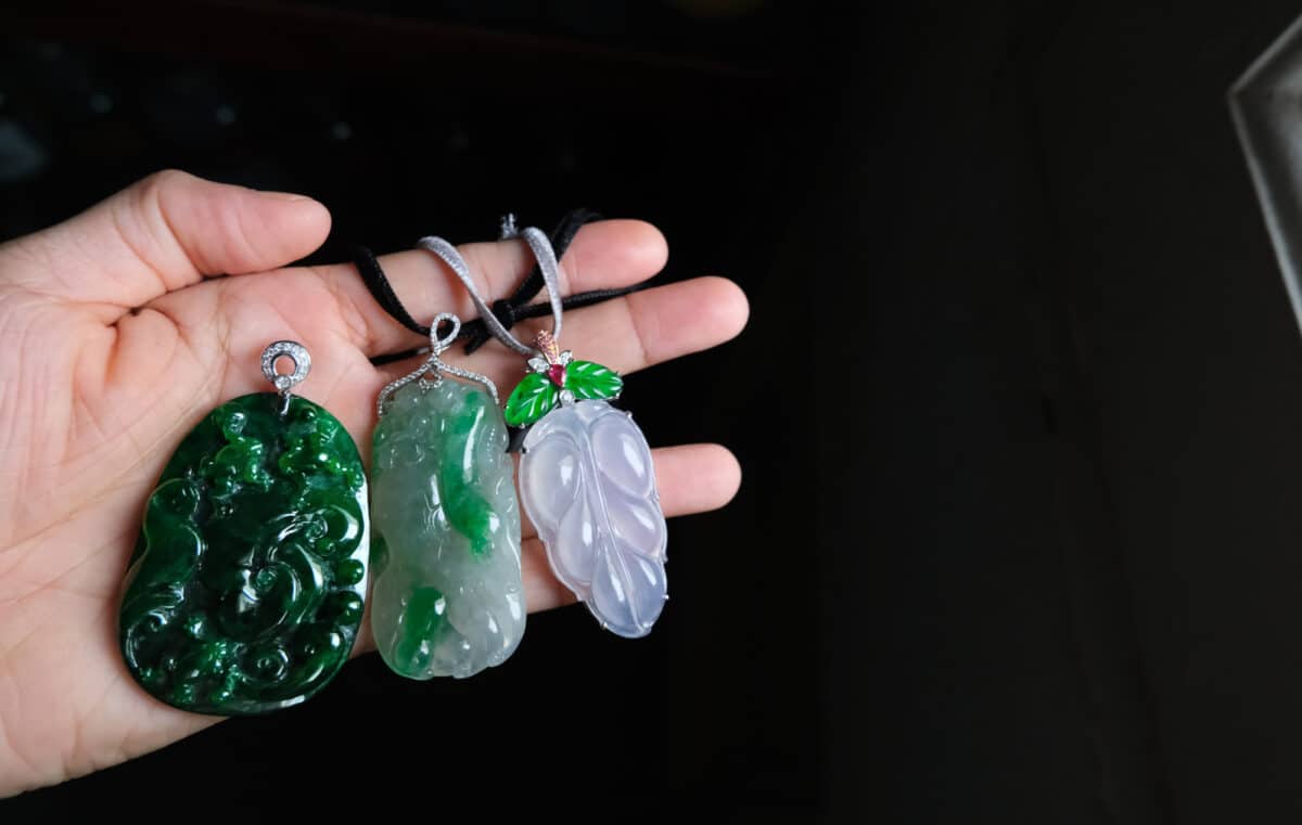 Finely Textured Carved Jade Pendant 18k GEM GARDENER - Main Image