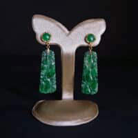 Carved Jade Drop Earrings, antique chinese jade earrings, vintage jade earrings for sale, carved jadeite earrings, green jade dangle earrings, jadeite jade dangle earrings, jadeite earrings singapore, Gem Gardener