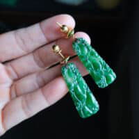 Carved Jade Drop Earrings, antique chinese jade earrings, vintage jade earrings for sale, carved jadeite earrings, green jade dangle earrings, jadeite jade dangle earrings, jadeite earrings singapore, Gem Gardener
