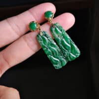 Carved Jade Drop Earrings, antique chinese jade earrings, vintage jade earrings for sale, carved jadeite earrings, green jade dangle earrings, jadeite jade dangle earrings, jadeite earrings singapore, Gem Gardener