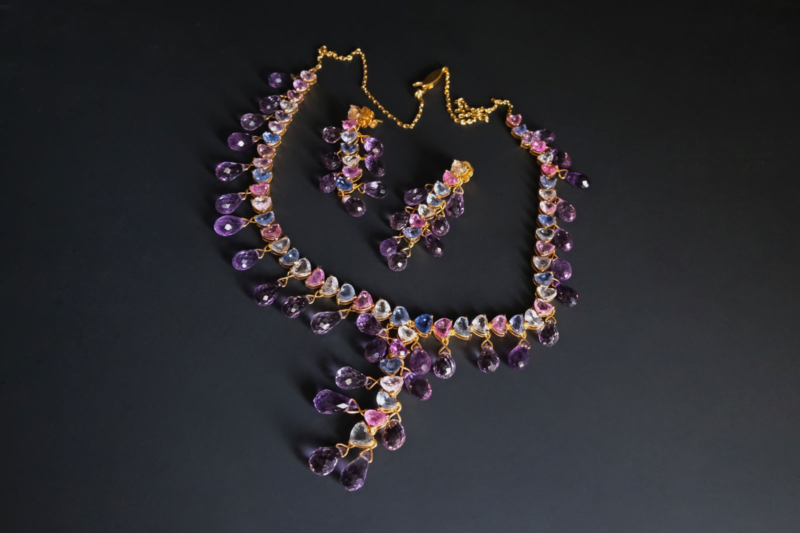 amethyst and sapphire necklace, amethyst necklace and earring set, sapphire necklace singapore, sapphire bridal necklace set, amethyst necklace singapore, sapphire jewellery singapore, amethyst jewellery singapore
