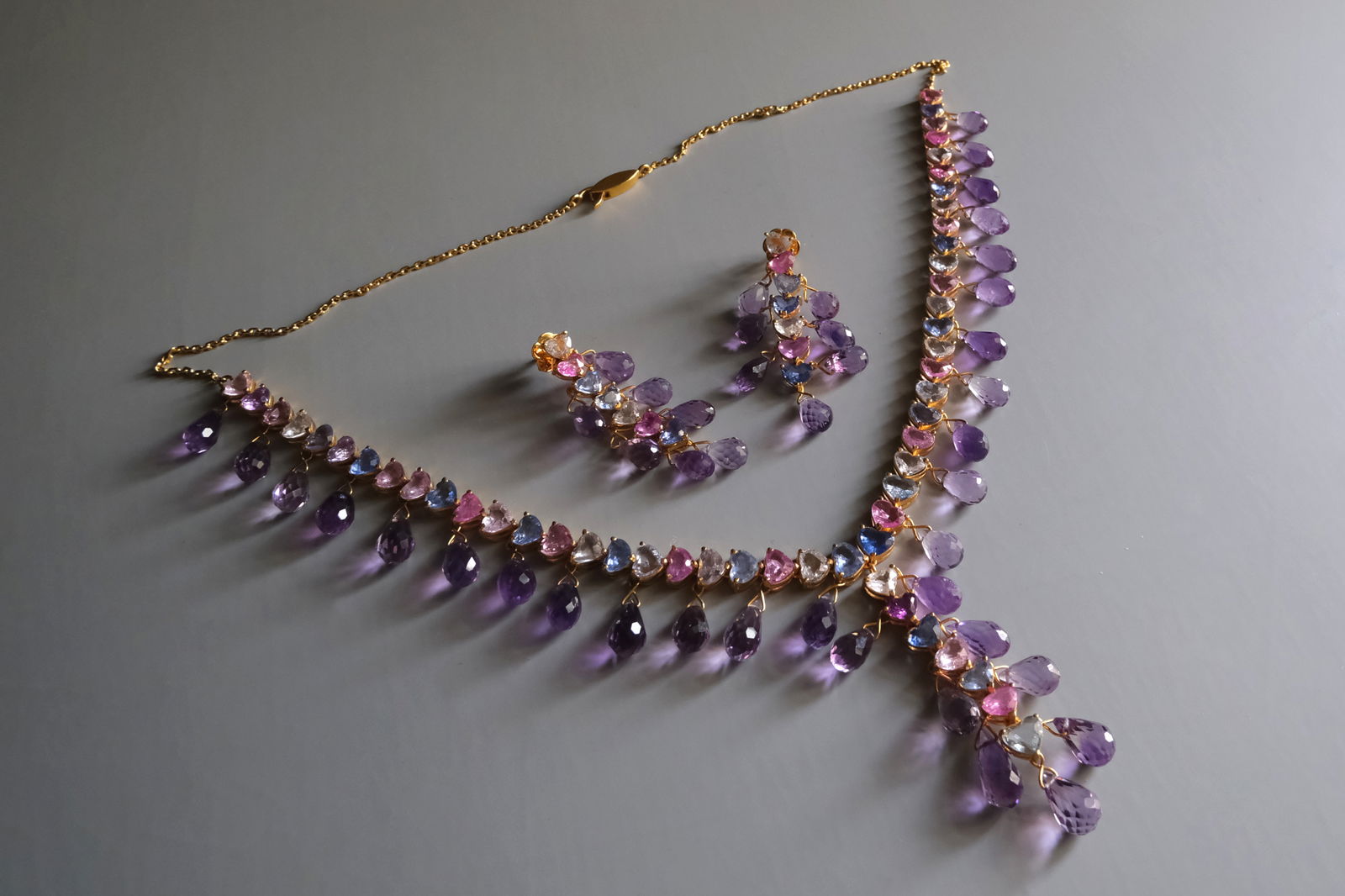 amethyst and sapphire necklace, amethyst necklace and earring set, sapphire necklace singapore, sapphire bridal necklace set, amethyst necklace singapore, sapphire jewellery singapore, amethyst jewellery singapore
