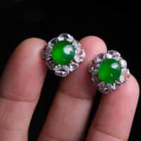 Glassy Jadeite, 翡翠, 玻璃种, jade stud earrings singapore, ice jade earrings, icy green jade, icy green jadeite, green jadeite stud earrings, jade jewellery singapore, Gem Gardener