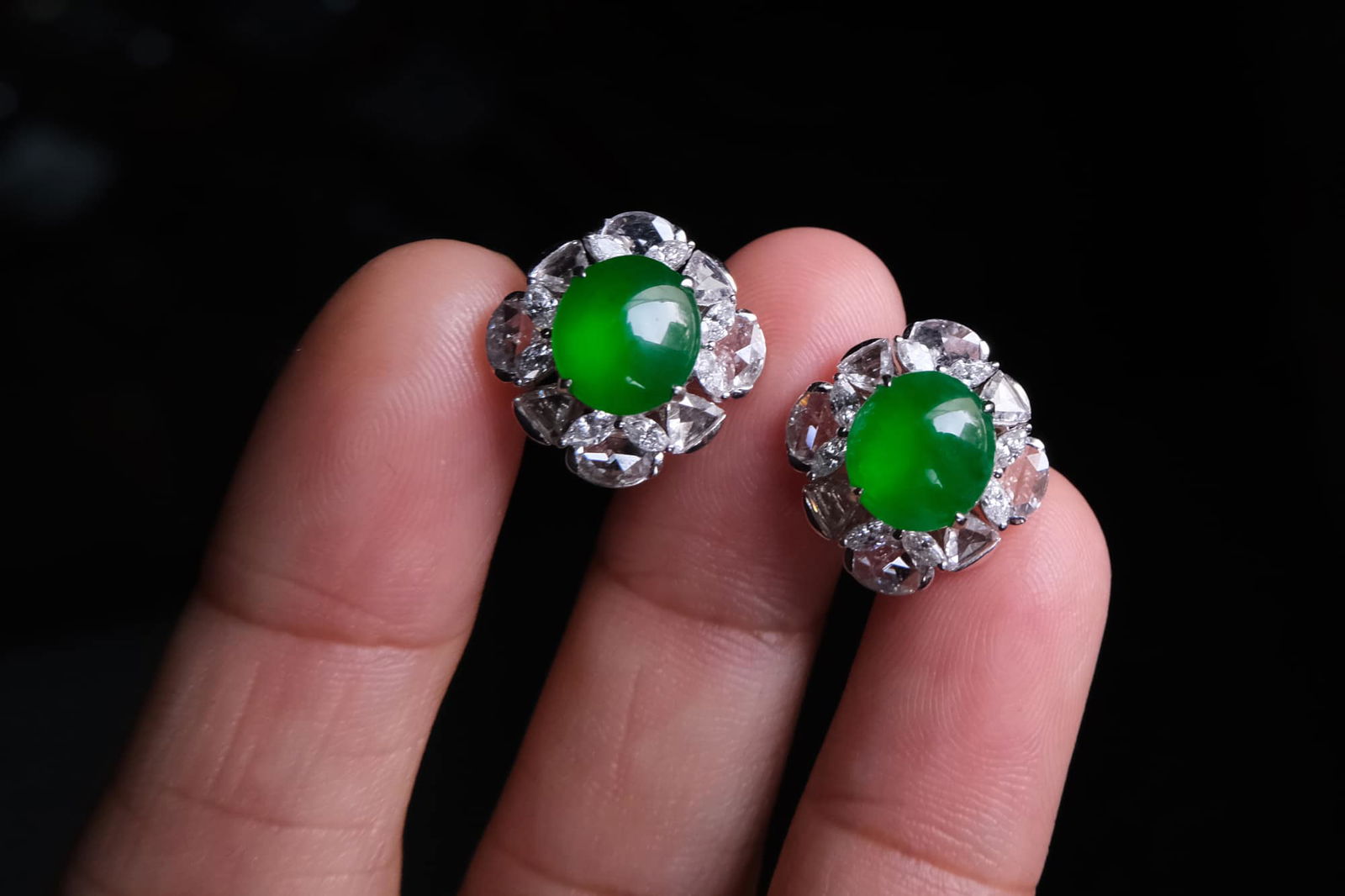 Glassy Jadeite, 翡翠, 玻璃种, jade stud earrings singapore, ice jade earrings, icy green jade, icy green jadeite, green jadeite stud earrings, jade jewellery singapore, Gem Gardener