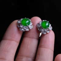 Glassy Jadeite, 翡翠, 玻璃种, jade stud earrings singapore, ice jade earrings, icy green jade, icy green jadeite, green jadeite stud earrings, jade jewellery singapore, Gem Gardener