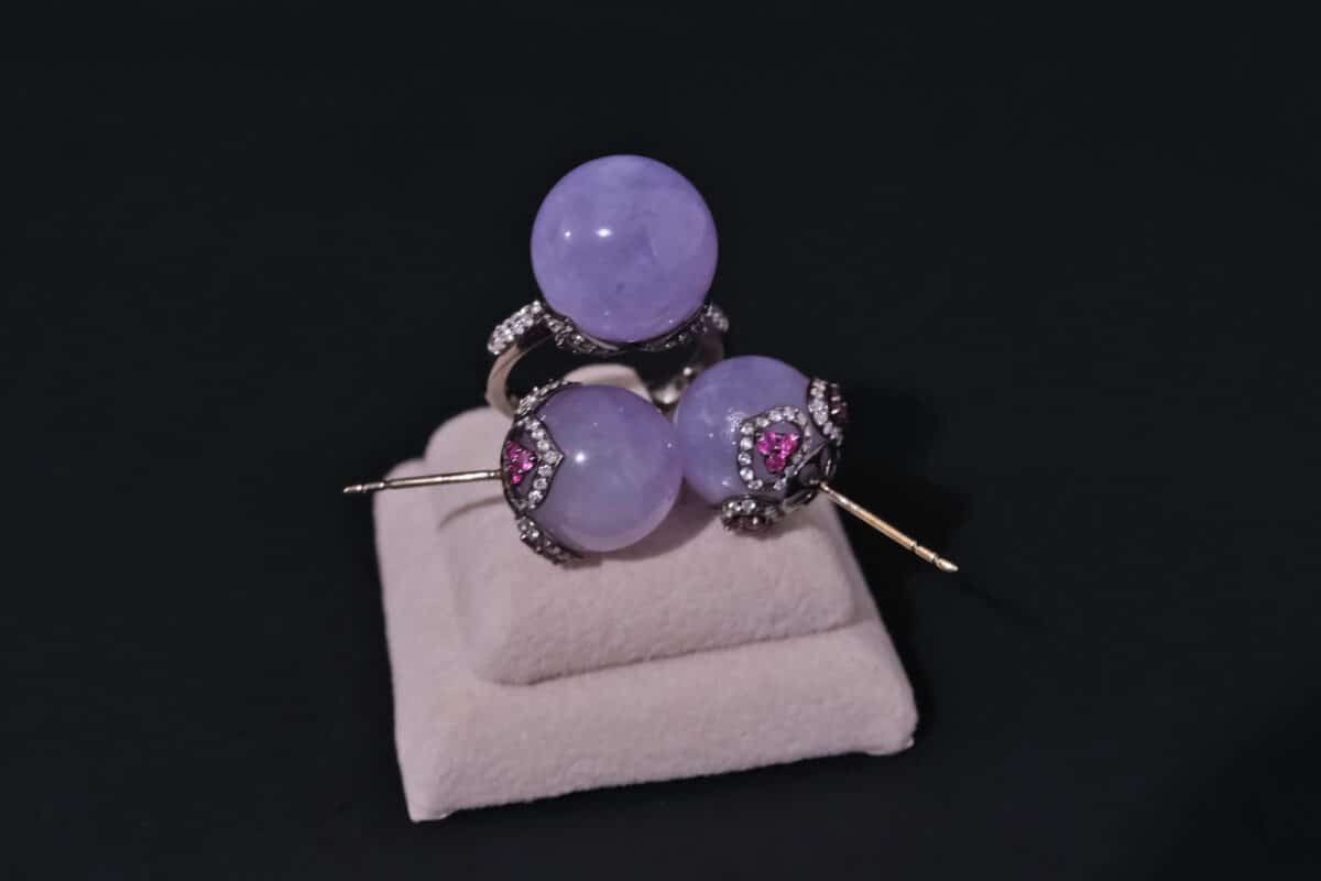 Jade Earrings Ring Set, lavender jade earrings, lavender jadeite ring, purple jade set, lavender jade jewelry, lavender jade singapore, purple jade singapore, Jade jewellery singapore, Gem Gardener