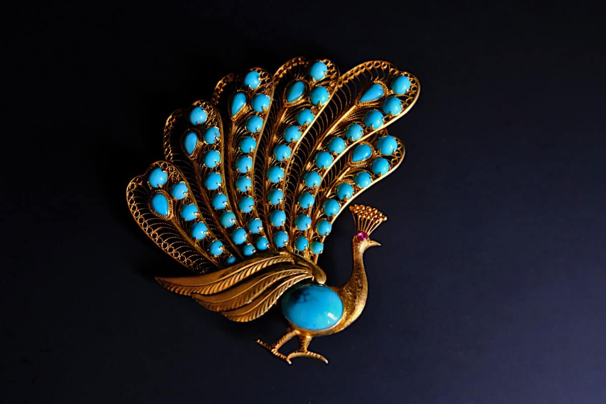 antique peacock brooch, vintage peacock brooch, antique turquoise brooch, vintage turquoise brooch, antique gold brooches for sale, antique gold brooch for men, vintage brooch singapore, gold brooch singapore, peacock jewelry, Gem Gardener