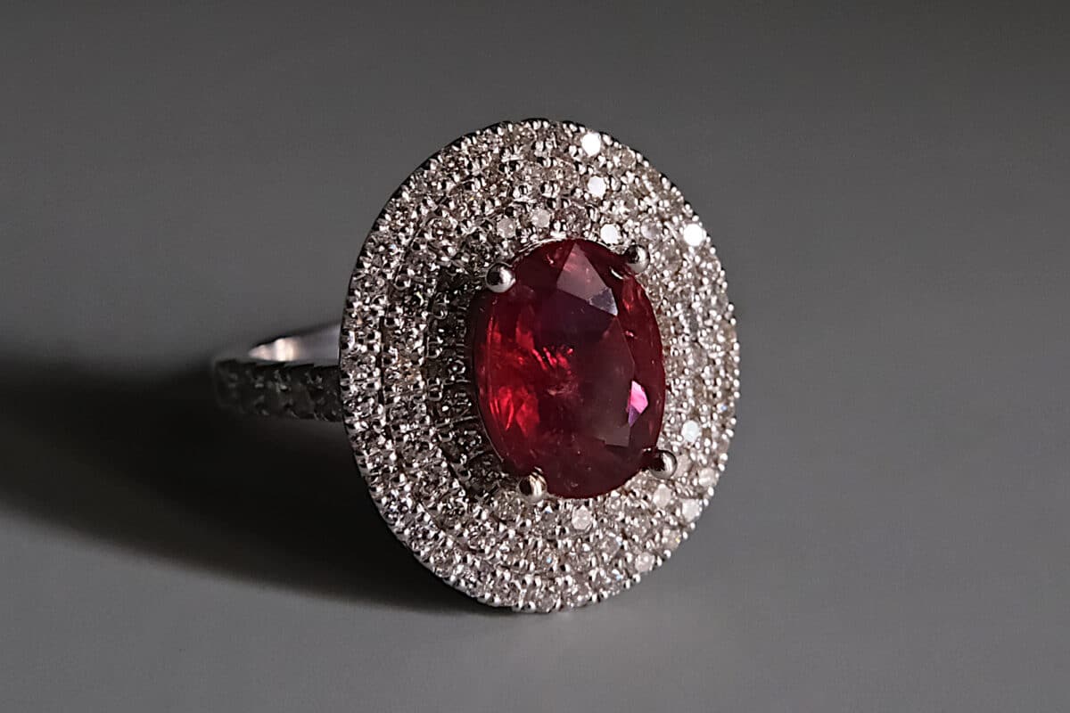 unheated ruby ring, oval ruby ring, natural unheated untreated ruby, ruby ring singapore, ruby engagement ring with diamonds, ruby engagement ring singapore, ruby halo rings for sale, Gem Gardener