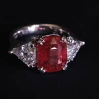 three stone ruby and diamond ring, 5 carat ruby ring, unheated ruby ring, unheated mozambique ruby ring, ruby ring singapore, red ruby singapore, ruby engagement ring singapore, ruby jewellery singapore, Gem Gardener
