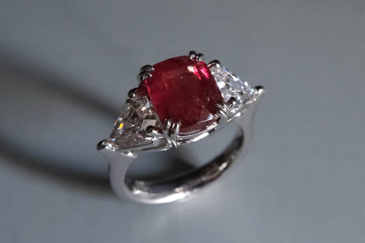 Three Stone Ruby and Diamond Ring 18k | Gem Gardener