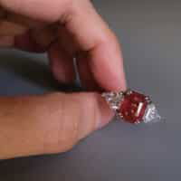 three stone ruby and diamond ring, 5 carat ruby ring, unheated ruby ring, unheated mozambique ruby ring, ruby ring singapore, red ruby singapore, ruby engagement ring singapore, ruby jewellery singapore, Gem Gardener