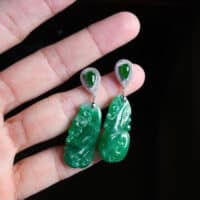 art deco jade earrings, carved jade drop earrings, jade drop earrings white gold, jade earrings singapore, teardrop jade drop earrings, jade statement earrings, jadeite jade dangle earrings, Gem Gardener