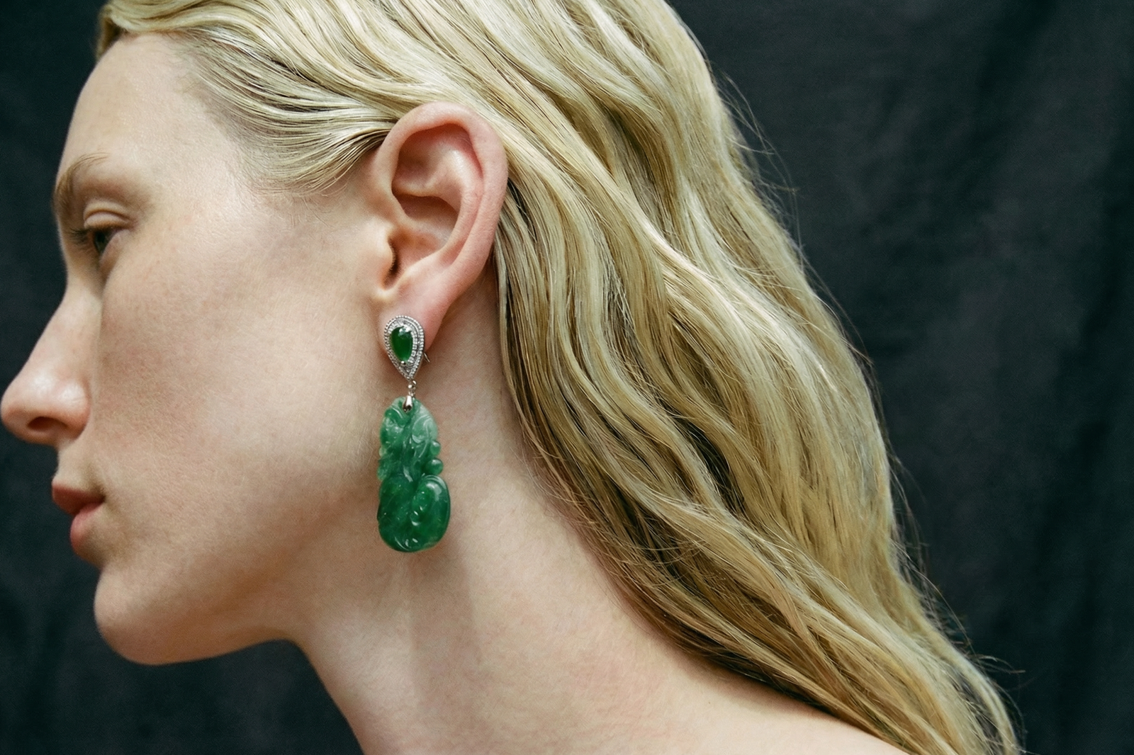art deco jade earrings, carved jade drop earrings, jade drop earrings white gold, jade earrings singapore, teardrop jade drop earrings, jade statement earrings, jadeite jade dangle earrings, Gem Gardener