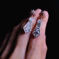 Art Deco diamond earrings, ribbon stud earrings, ribbon diamond earrings, diamond earrings singapore, diamond drop earrings, statement diamond earrings, diamond sword earrings, fine diamond jewellery online shopping, Gem Gardener