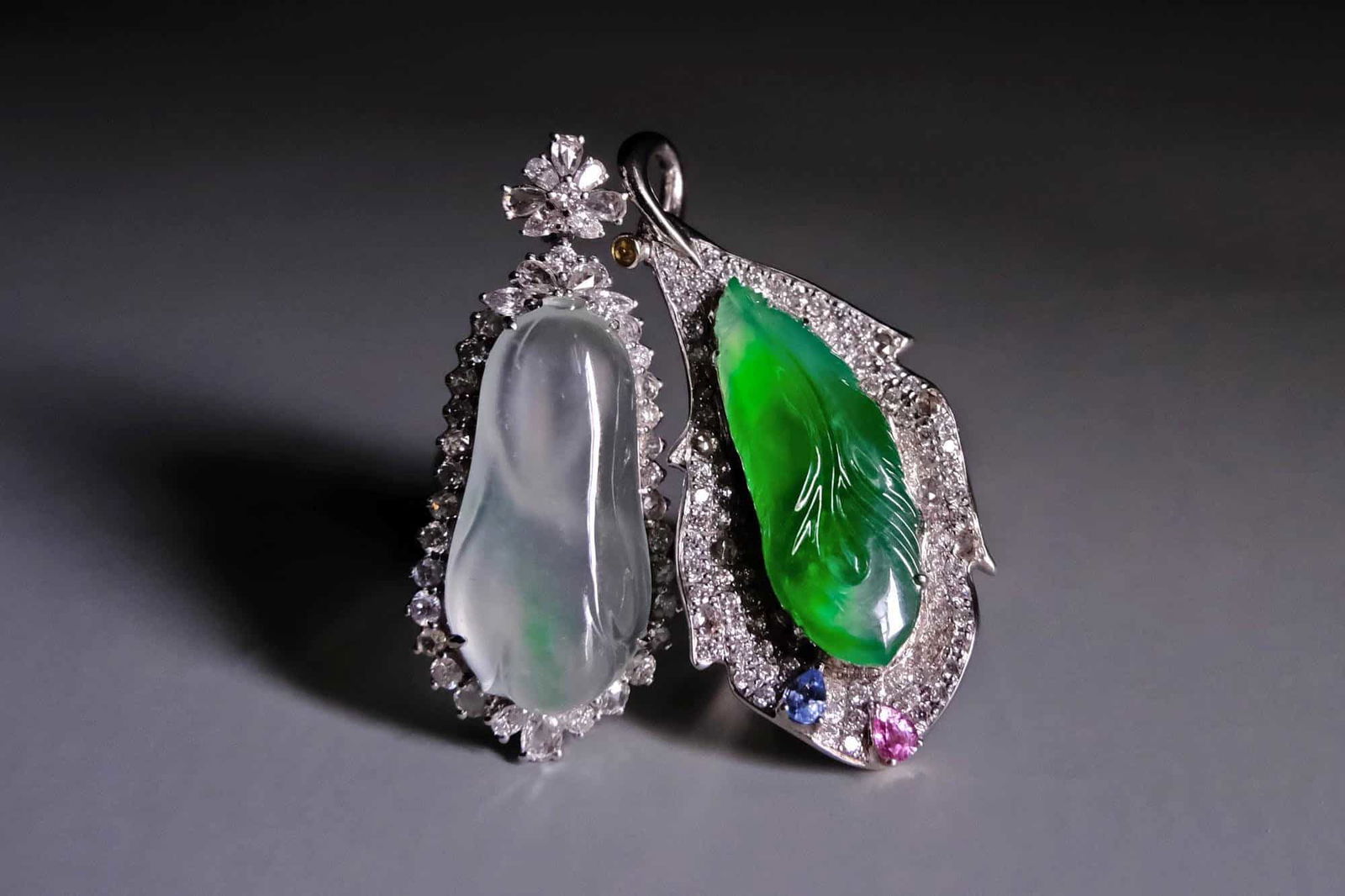 Icy Green Jade Pendant, 飘花翡翠, 翡翠, 玻璃种, green jade pendant charm, jade pendant singapore, ice jade jewelry for sale, jade jewellery singapore, jade leaf pendant price, carved jade pendants for sale, Gem Gardener
