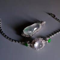 glassy jadeite, jade glass pendant necklace, glass jadeite burma, 玻璃种, 翡翠, icy jade pendant, icy white jadeite, burmese icy jade, jade gourd necklace pendant, white jade singapore, jade jewellery singapore, Gem Gardener