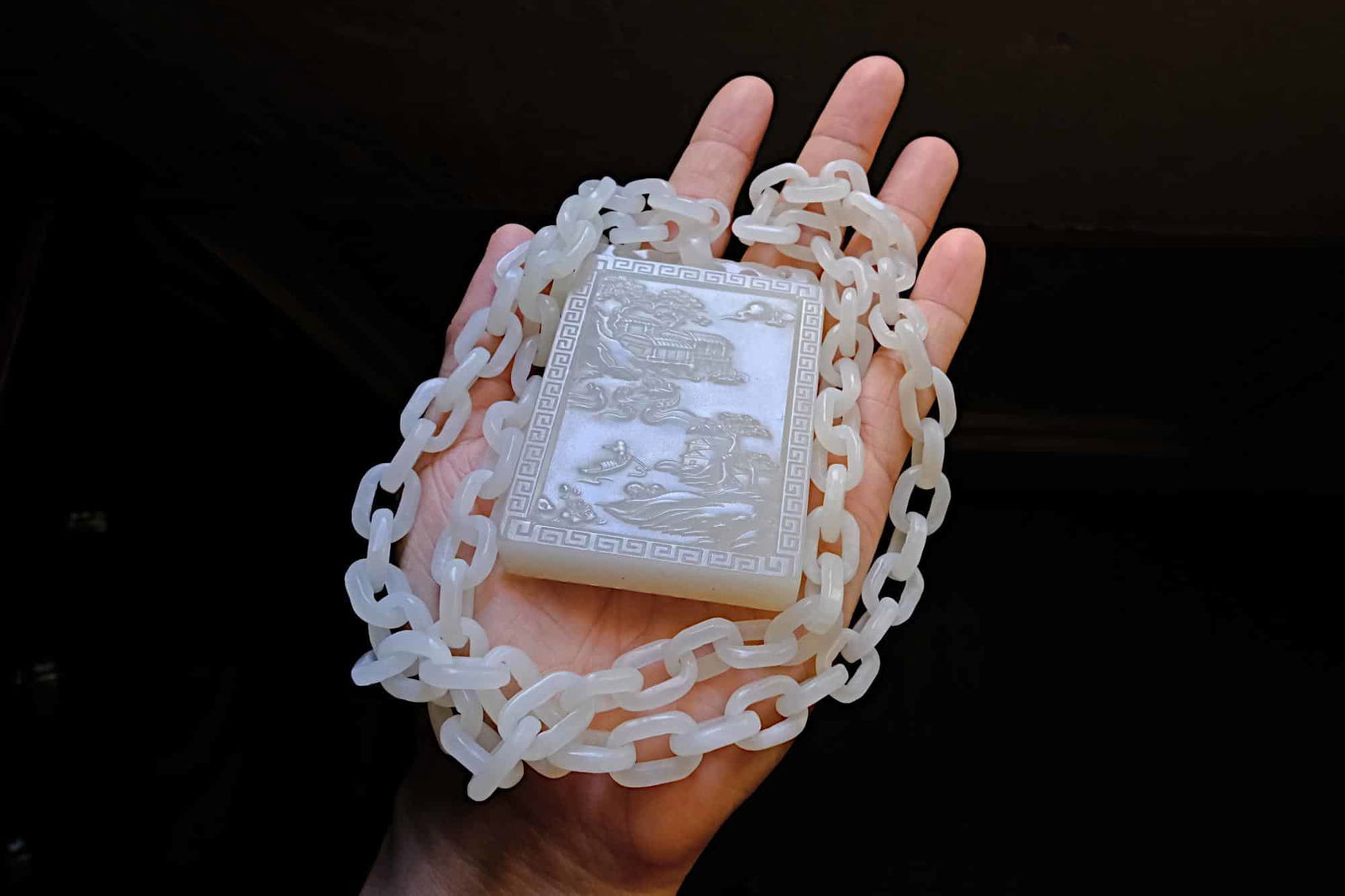 Guan Yin Jade Pendant Necklace, guan yin jade pendant, guan yin jade necklace, guan yin pendant singapore, jade guan yin, large nephrite jade pendant, carved jade link necklace, white jade pendant chinese, carved white nephrite jade pendant, white jade singapore, jade jewellery singapore, Gem Gardener