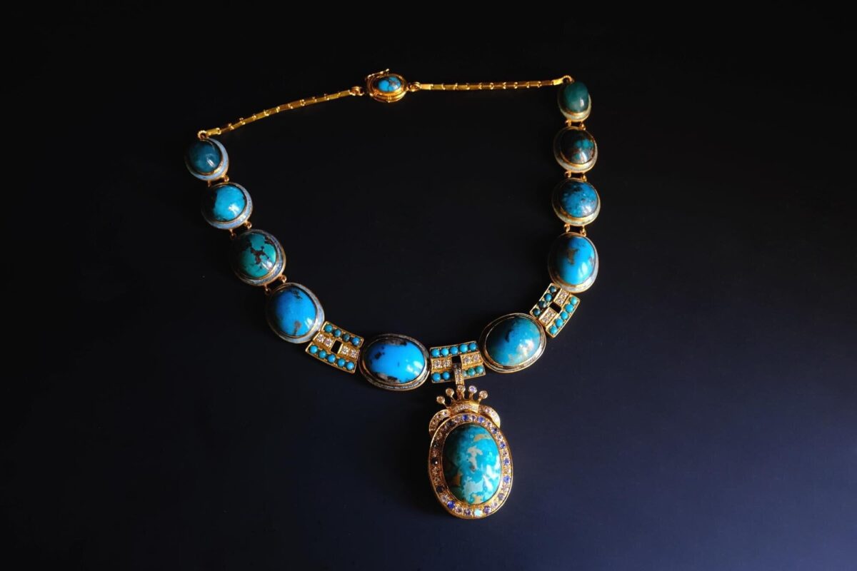 Large Persian Turquoise Jewelry Locket Necklace 22k 24k GEM GARDENER